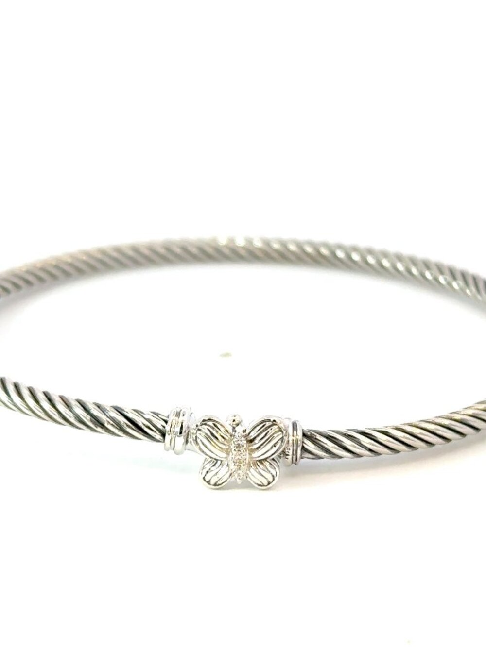 David Yurman Diamond Butterfly Cuff Bracelet Size M Sterling Silver Estate DY720